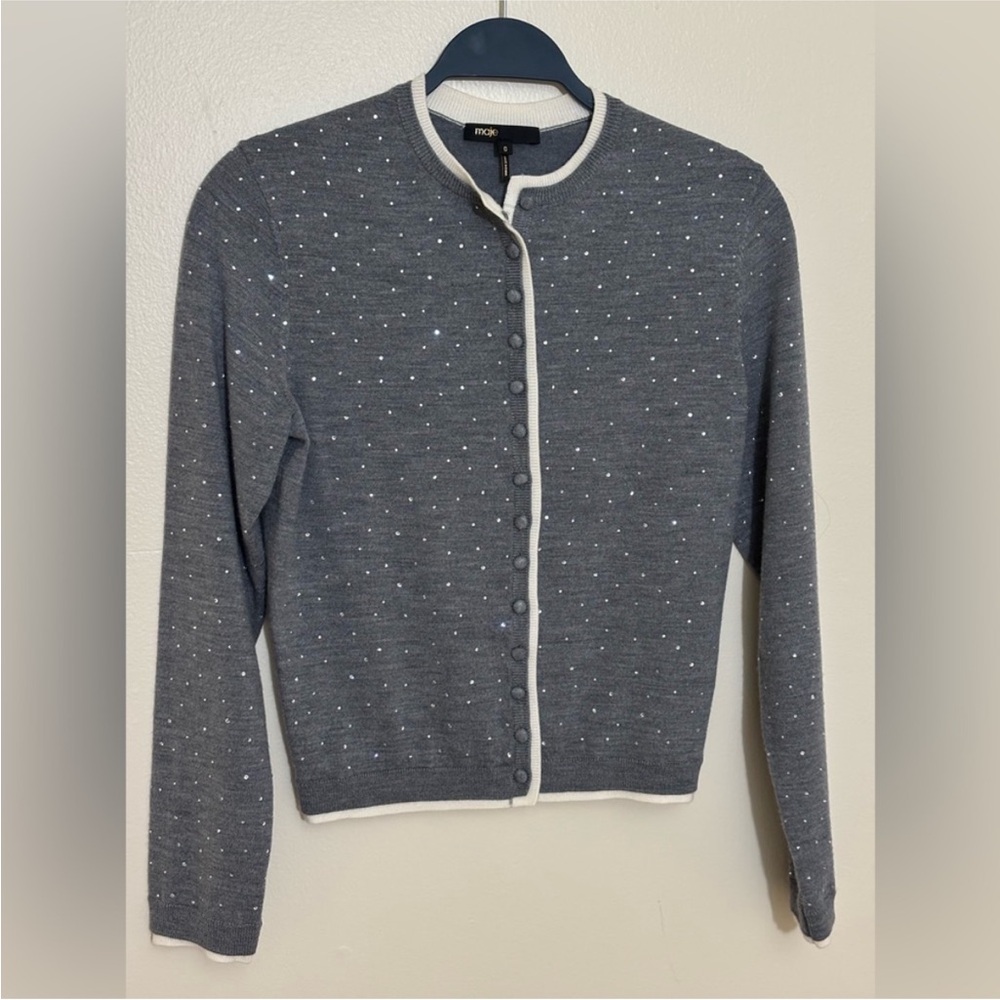 Maje grey cardigan with cream trim. Size 0